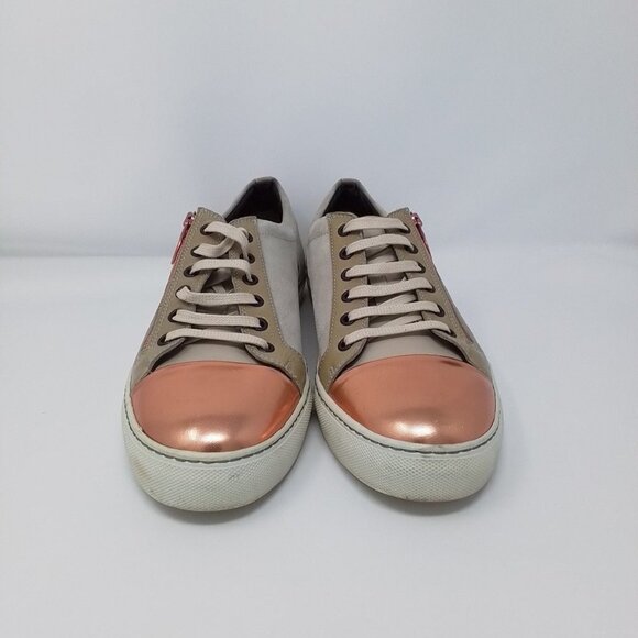 LANVIN Copper Suede Patent Leather Cap Toe Sneakers made in Italy Sz 7 - Picture 1 of 8
